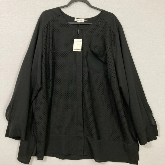 Calvin Klein Tops - New Calvin Klein Black Polka Dot Round Neck Long Sleeve Business Casual Top 3X